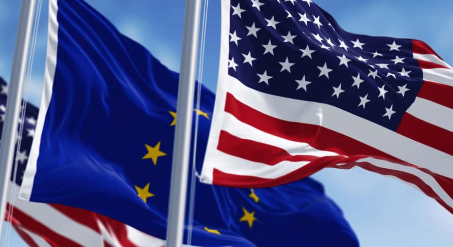 US and EU flags fly together.